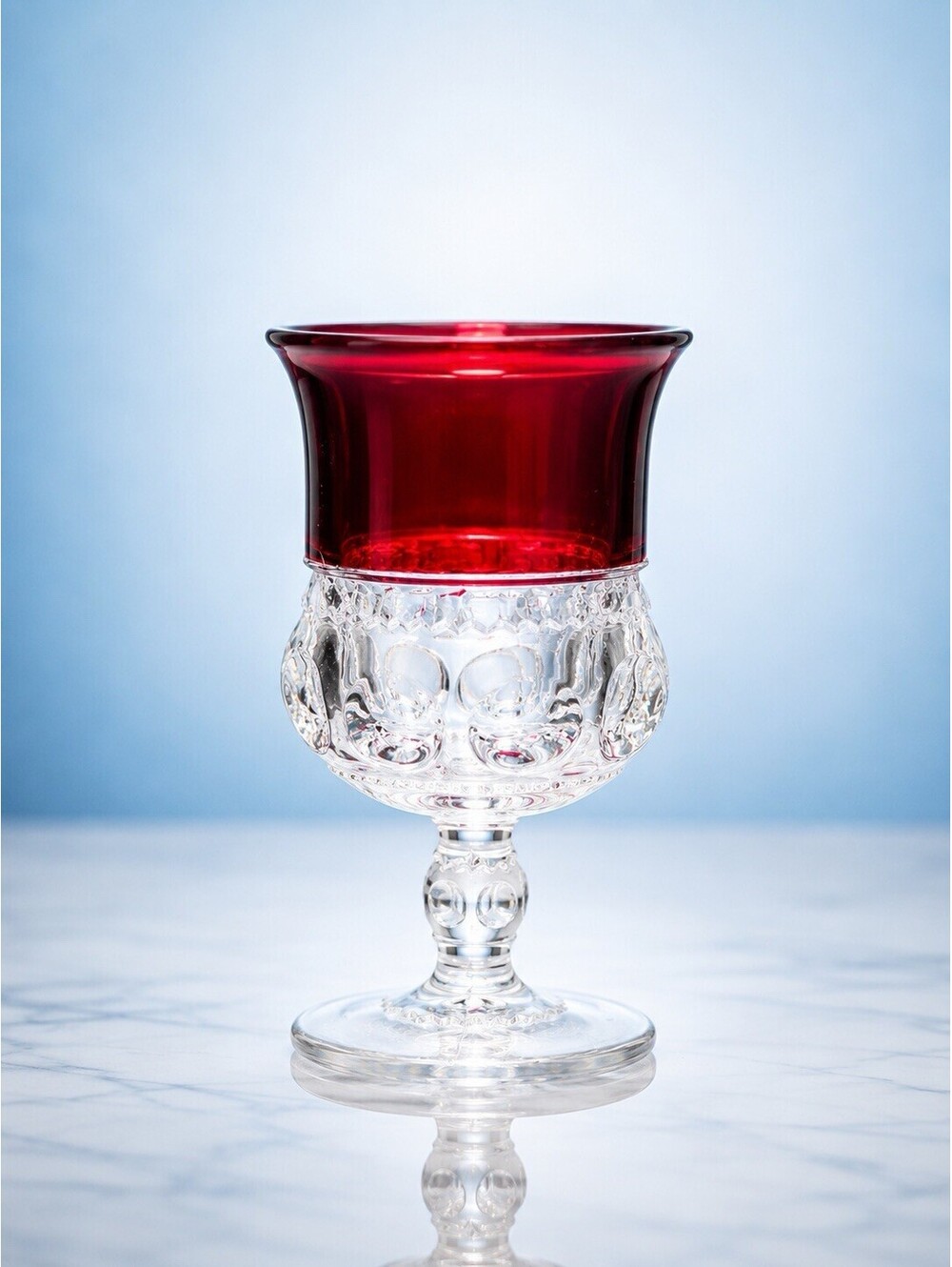Tiffin 1950s Cordial Glass King's Crown Ruby Flashed Crystal Ruby Red, 2x4"